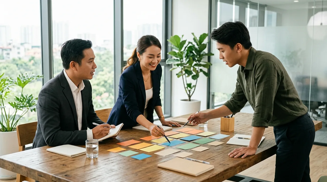Nhóm marketing doanh nghiệp nhỏ người Việt Nam sắp xếp các mô-đun nội dung quanh một chủ đề trung tâm.