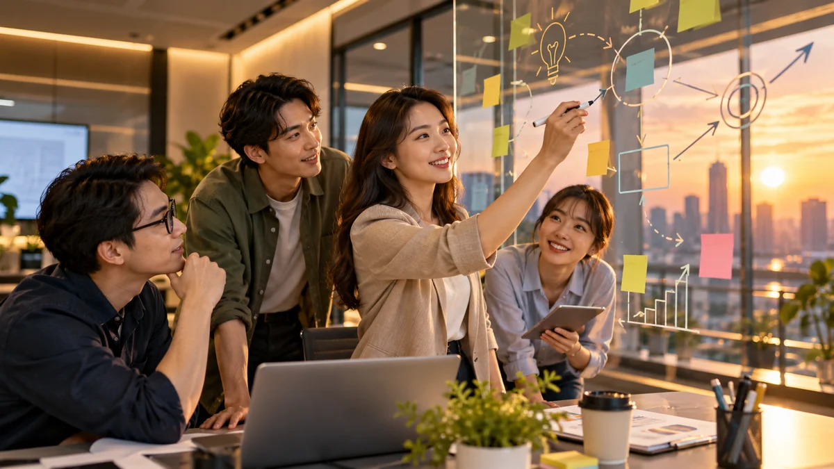 Nhóm chuyên gia thảo luận quy trình 8 bước triển khai nội dung AI trong phòng họp
