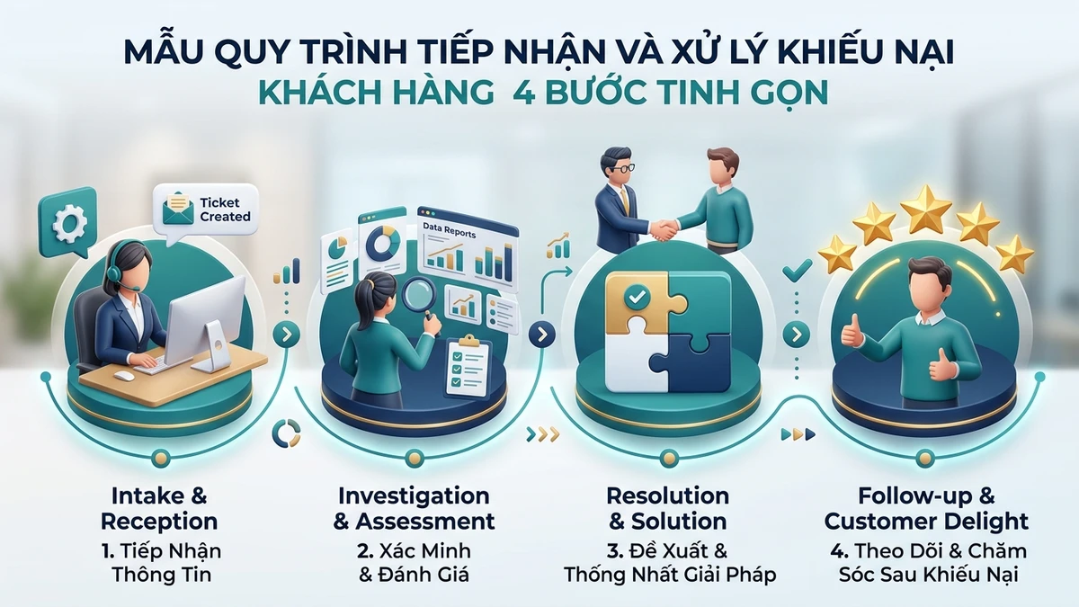 Ảnh minh họa Mẫu quy trình tiếp nhận và xử lý khiếu nại khách hàng 4 bước tinh gọn